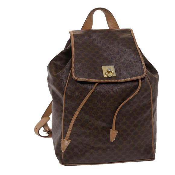 Celine Handbags - CELINE Macadam Canvas Backpack PVC Leather Brown Auth bs6391